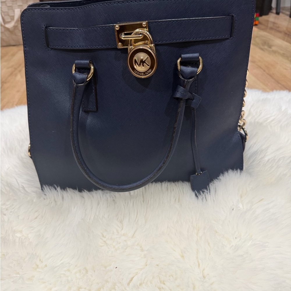 Michael Kors Dark Blue Tote with Gold Accents